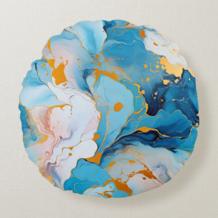 Azur Marmor mit goldenen Sprenkeln Rundes Kissen