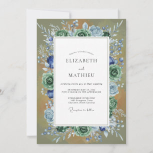 Azur-Oliven-Sukkulenten-Eukalyptus-Hochzeit Einladung