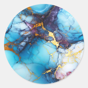 Azur- und Amethyst-Marmor mit goldenen Adern Runder Aufkleber