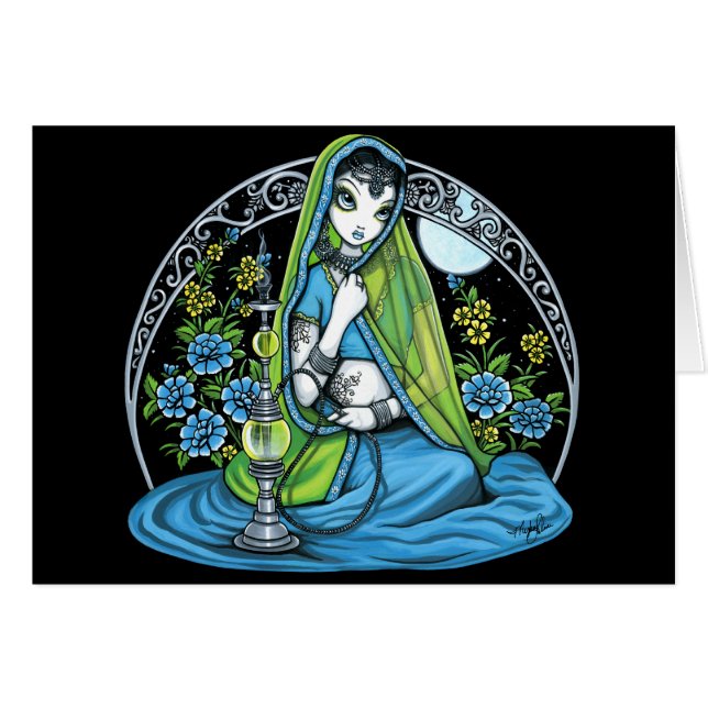 Azura eklektische Hindi-Sari-Mond-Fee-Karte (Vorderseite (Horizontal))