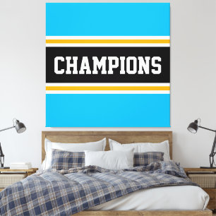 Azurblau Schwarz Weiß Orange CHAMPIONS Streifen Leinwanddruck