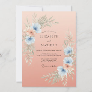 Azurblaue Anemone Champagner Hochzeit Einladung