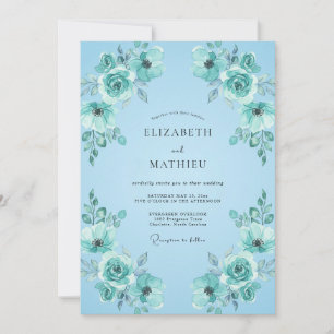 Azurblaue Aquamarin-Blatt-Hochzeit Einladung