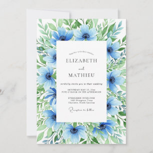 Azurblaue Ätherische Blumenhochzeit Einladung
