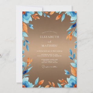 Azurblaue Bernsteingrün Eukalyptus-Hochzeit Einladung