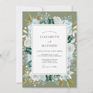 Azurblaue Blätterkranz-Hochzeit Einladung