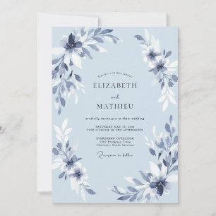 Azurblaue Blütenhochzeit Einladung