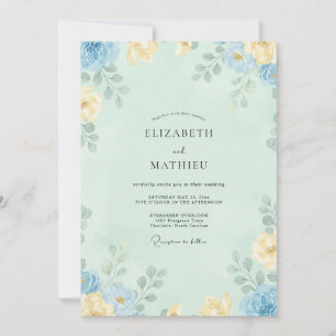 Azurblaue Celadon-Pfingstrose-Hochzeit Einladung