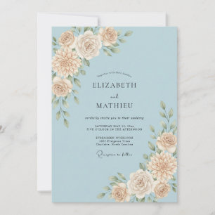 Azurblaue Champagner-Blatt-Hochzeit Einladung