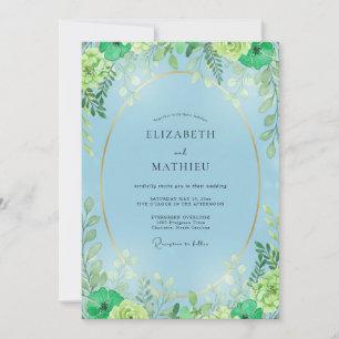 Azurblaue Chartreuse-Blatt-Hochzeit Einladung