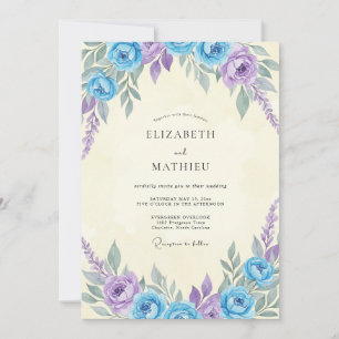 Azurblaue Flieder-Hochzeitsmalerei Einladung