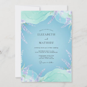 Azurblaue Fliederzweig-Eukalyptus-Hochzeit Einladung