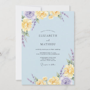 Azurblaue gelbe Fliederblatt-Hochzeit Einladung