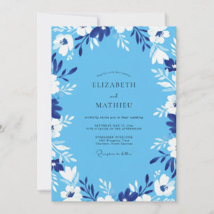 Azurblaue Gemalte-Blatt-Hochzeit Einladung