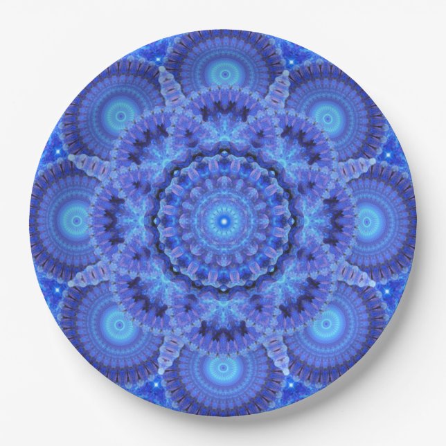 Azurblaue Harmonie-Mandala Pappteller (Vorderseite)