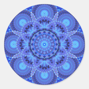 Azurblaue Harmonie-Mandala Runder Aufkleber