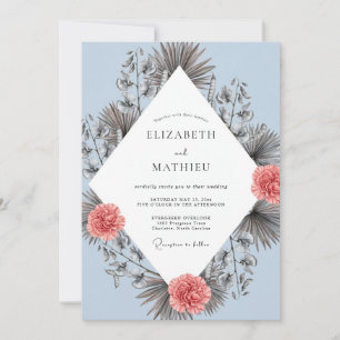 Azurblaue Hochzeit mit getrockneten Palmen und Euk Einladung