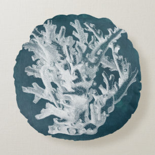 Azurblaue Koralle I Rundes Kissen