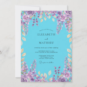 Azurblaue Lilien-Wisteria-Hochzeit Einladung