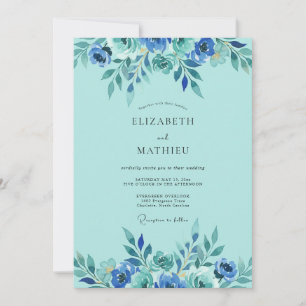 Azurblaue Meeresschaum-Blatt-Eukalyptus-Hochzeit Einladung