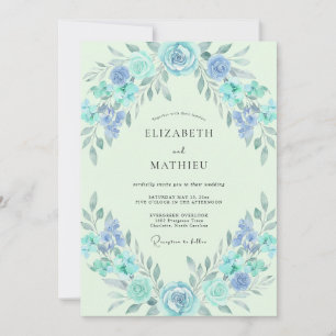 Azurblaue Minz-Kranz-Hochzeit Einladung