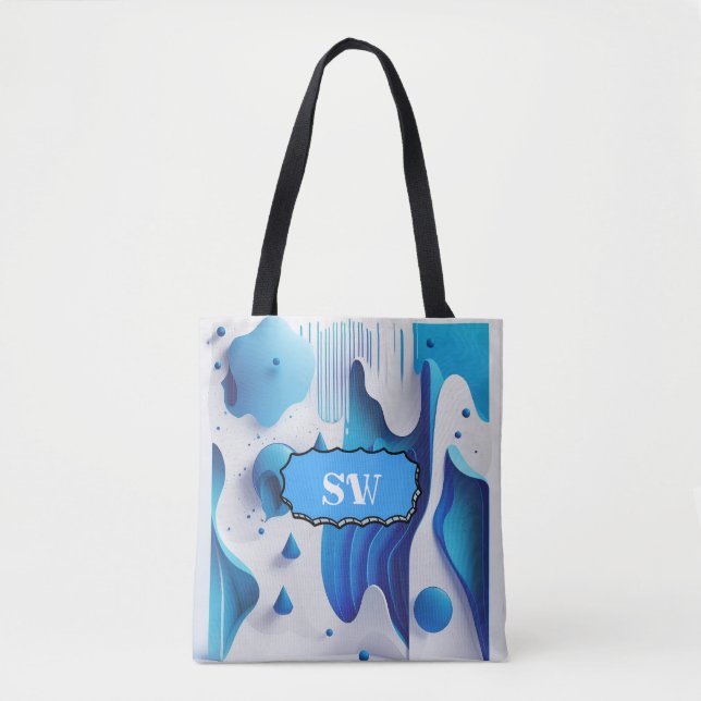 Azurblaue Monogramm-Tragetasche (Vorderseite)
