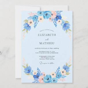 Azurblaue Pfingstrosen-Anemonen-Hochzeit Einladung