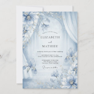 Azurblaue Pfingstrosen-Hochzeit Einladung