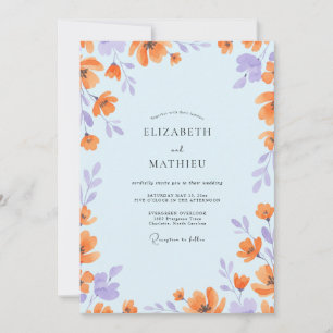Azurblaue Pfingstrosen-Wildblumen-Hochzeit Einladung