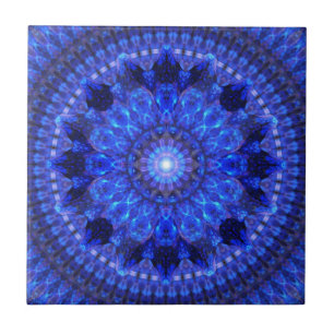 Azurblaue Schild-Mandala Fliese