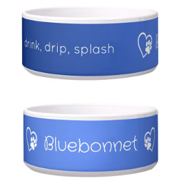 Azurblaue 'Trink-Tropf-Spritz' Hundename-Schale Napf
