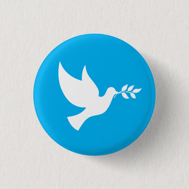 Azurblaue und weiße Friedenstaube Button (Vorderseite)