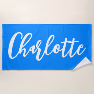Azurblaue und weiße Schrift in Schreibschrift Strandtuch