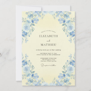 Azurblaue Whimsical Floral Hochzeit Einladung