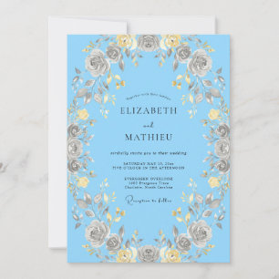 Azurblaue zeitlose Rosenhochzeit Einladung