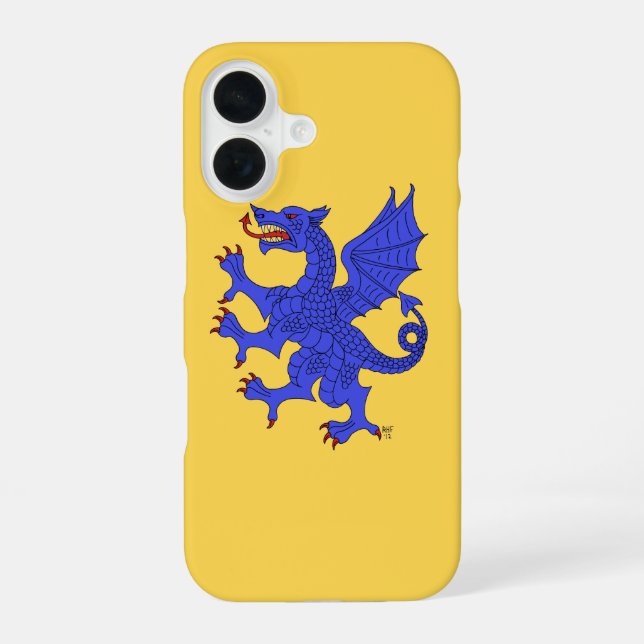 Azurblauer aufsteigender Drache iPhone 16 Hülle (Rückseite)