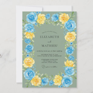 Azurblauer Gold-Ranunculus-Sage-Hochzeit Einladung