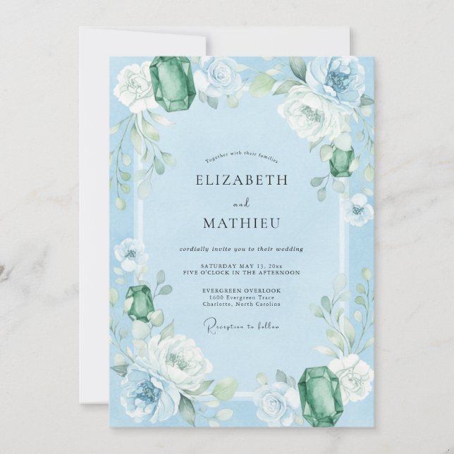 Azurblauer Smaragd-Eukalyptus-Hochzeit Einladung (Vorderseite)