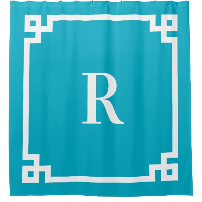 Azurblauer und Weißgriechischer Schlüssel Einfache Duschvorhang (Vorderseite)