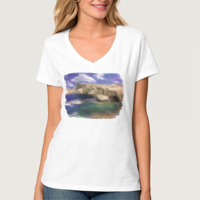 azurblaues Fenster auf Gozo Island Wasserfarbe T-Shirt (Vorderseite)