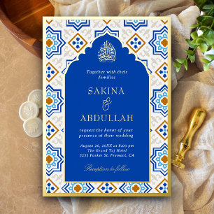 Azurblaues persisches Mosaik Muslimische Hochzeit  Folieneinladung