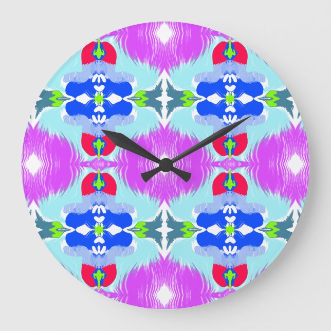 Azurblüten-Kaleidoskop Große Wanduhr (Vorderseite)