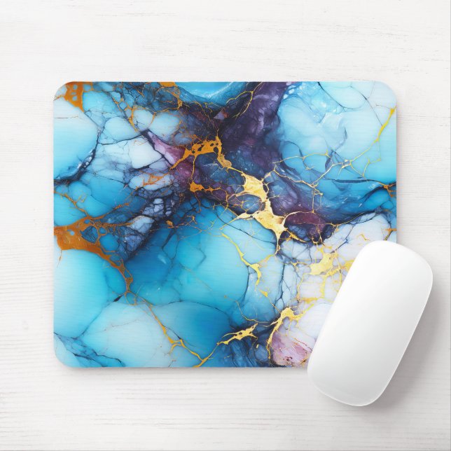 Azure & Amethyst Marble with Golden Veins Mousepad (Mit Mouse)