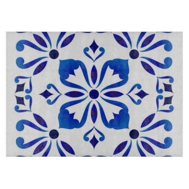 Azure Arabesque Floral Geometry Elegant Coastal Schneidebrett (Vorderseite)
