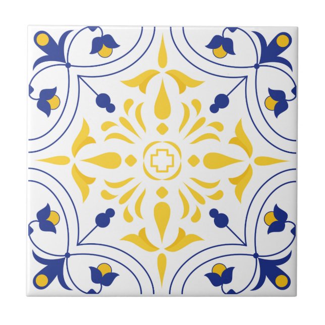 Azure Bloom Cross Yellow Ton Fliese (Vorderseite)