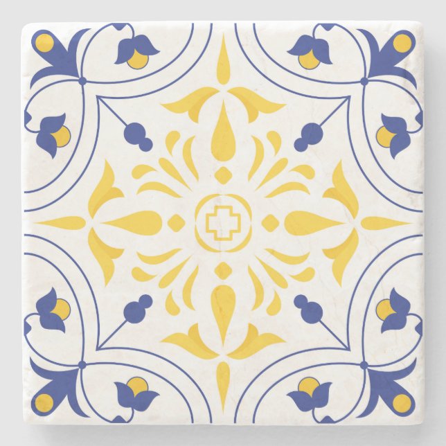 Azure Bloom Cross Yellow Ton Steinuntersetzer (Vorderseite)