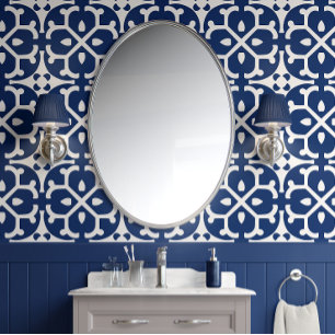 Azure Blossom Tiles - Navy und White - Eclectic Tapete