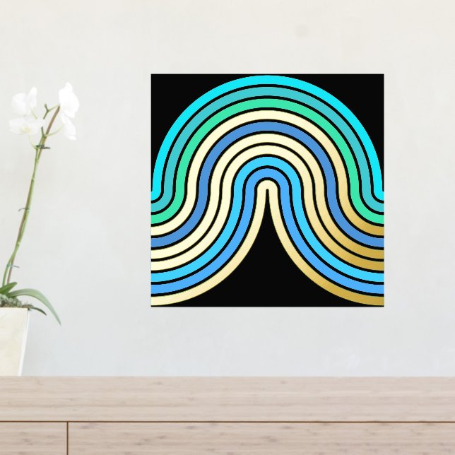 Azure Blue Abstrakt Wave Lines Art Pattern Gold Foliendrucke (In Situ (Eingangstisch))