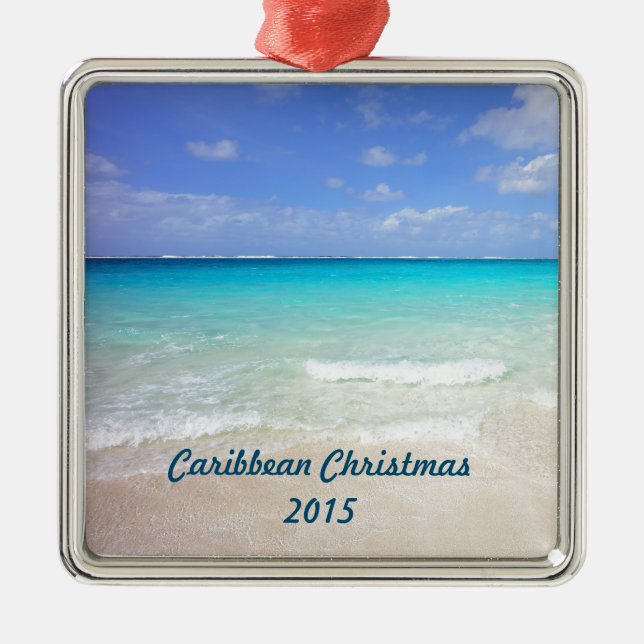 Azure Blue Caribbean Tropical Beach Christmas Silbernes Ornament (Vorne)