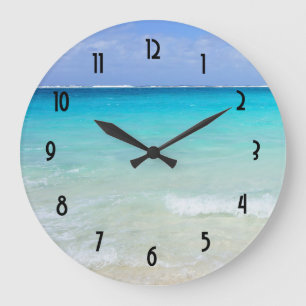 Azure Blue Caribbean Tropical Beach Große Wanduhr